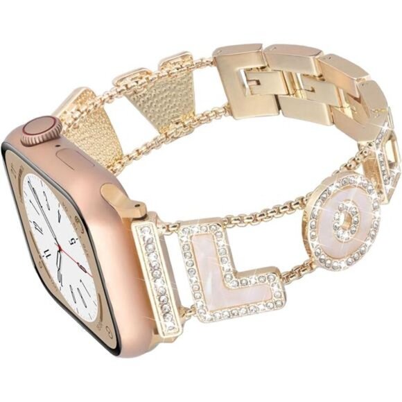 NEW Diamond Crystal Gold Luxury Apple Watch Band - Picture 1 of 6